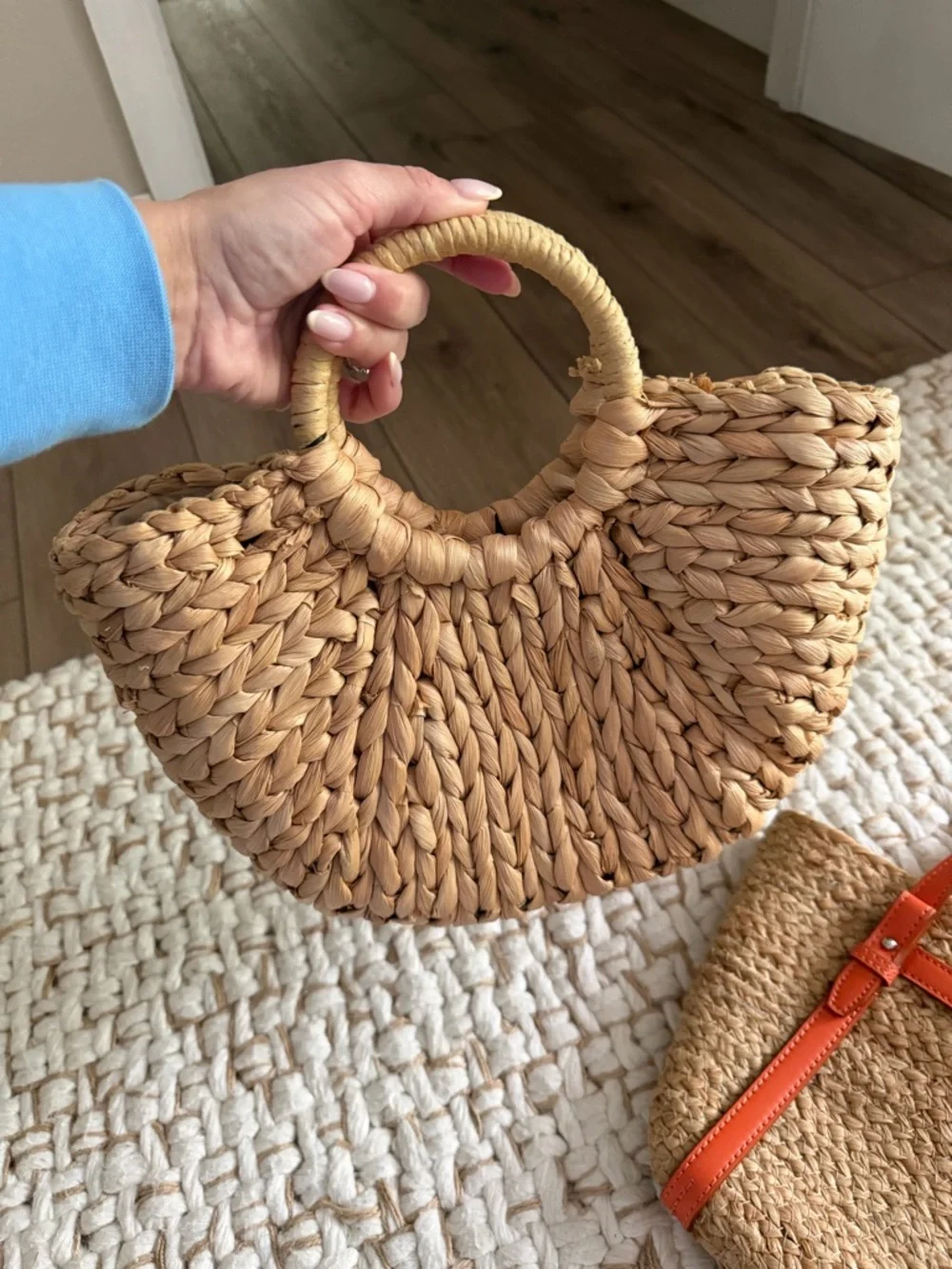 Zara Straw Tote with Bright Orange Trim and Handles - Picture 4 of 16